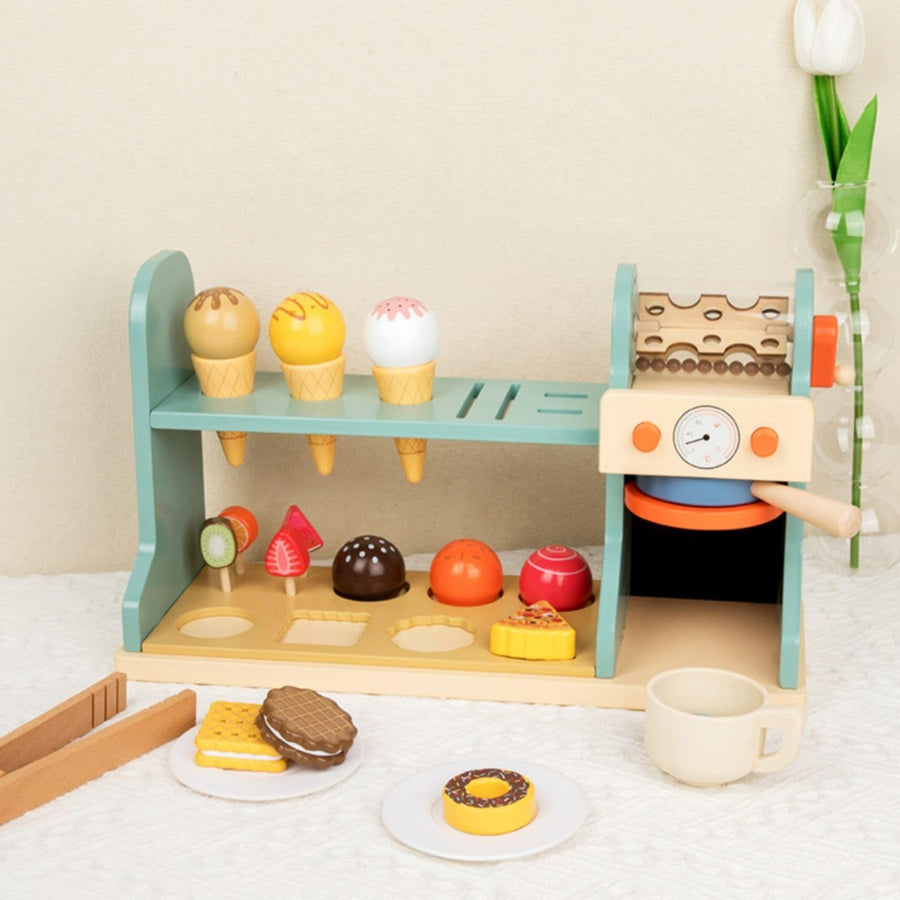 Wooden Ice Cream & Coffee Machine Play Set