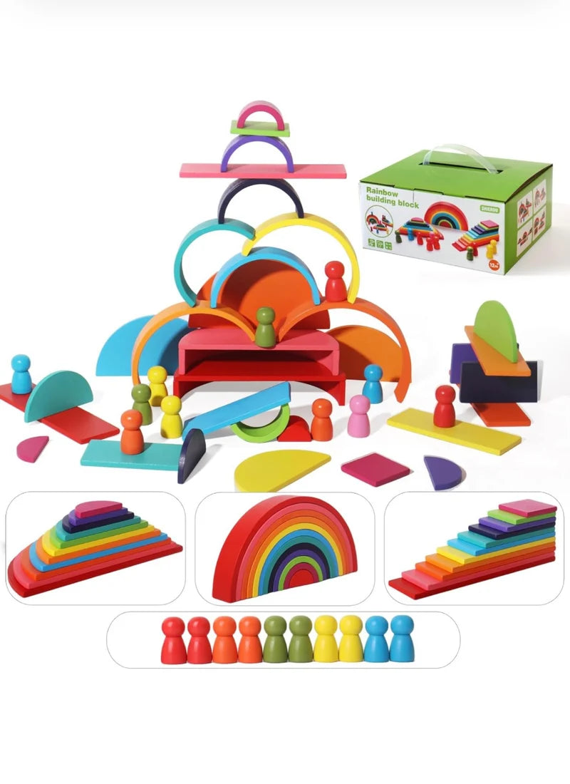 Rainbow Stacking Blocks with Peg People