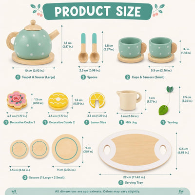 Sizes of the tea set pieces