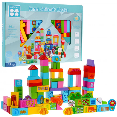 Farm Animals Wooden Blocks (100 pcs)