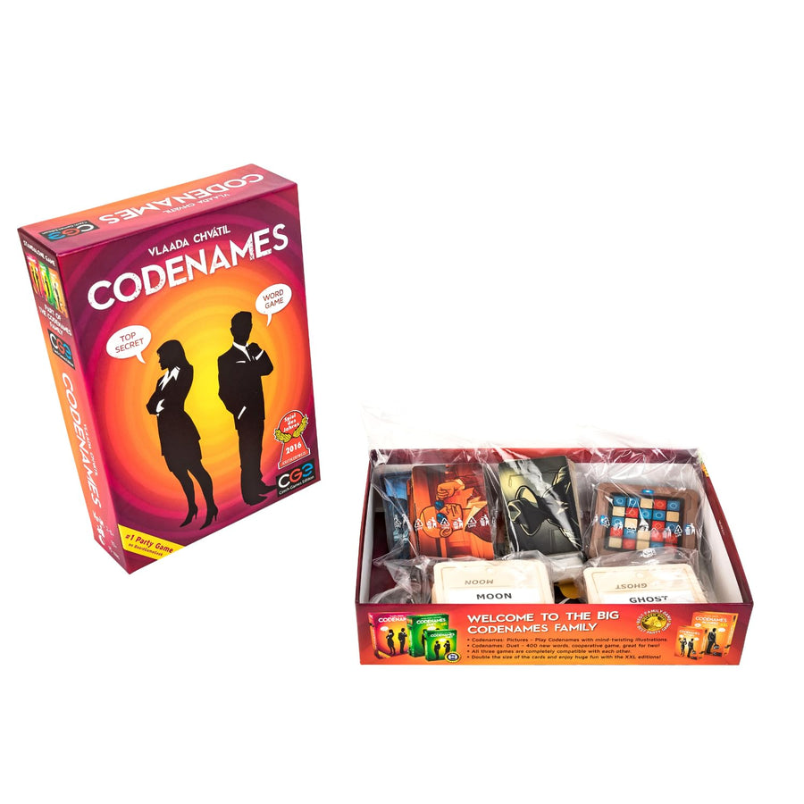 Codenames box open with contents