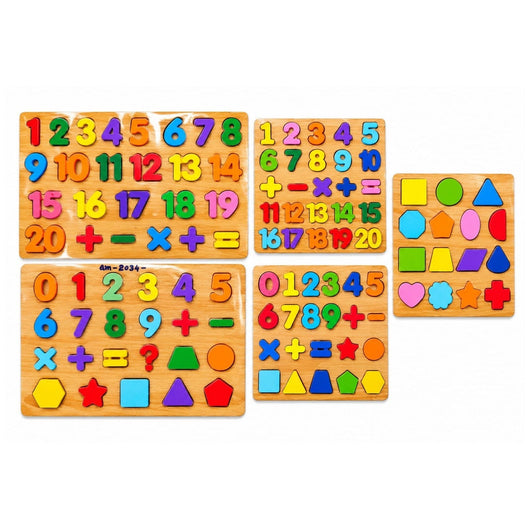 Wooden number and shape puzzle boards