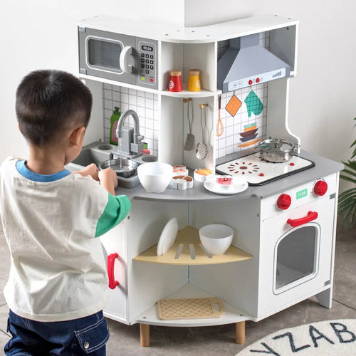 Wooden Corner Play Kitchen with Washing Machine