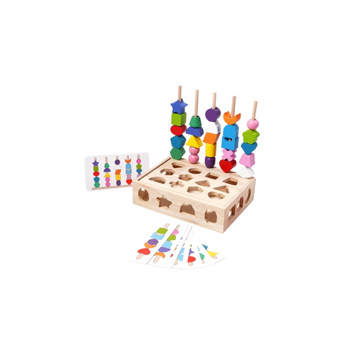 Wooden Beads Sequencing & Lacing Toy Set with Matching Shapes Montessori STEM Educational Toys for 5 to 7 Years Unisex