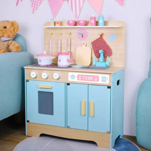 Pastel Wooden Play Kitchen with Accessories