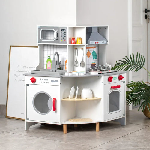 Wooden Corner Play Kitchen with Washing Machine