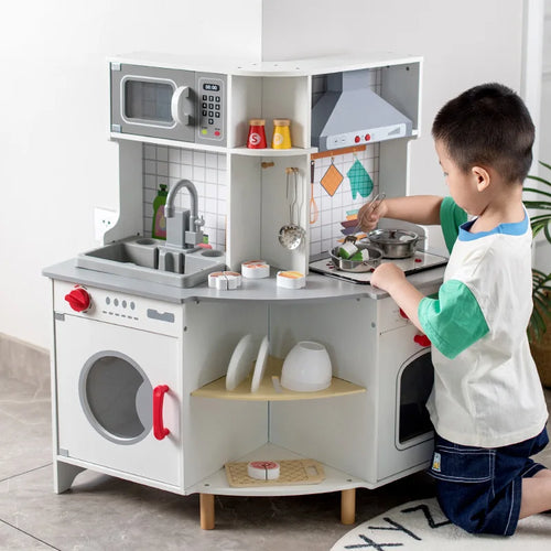 Wooden Corner Play Kitchen with Washing Machine