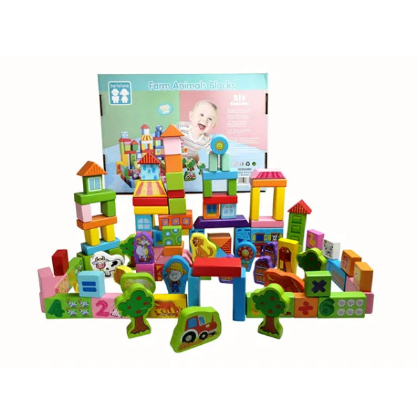 Farm Animals Wooden Blocks (100 pcs)