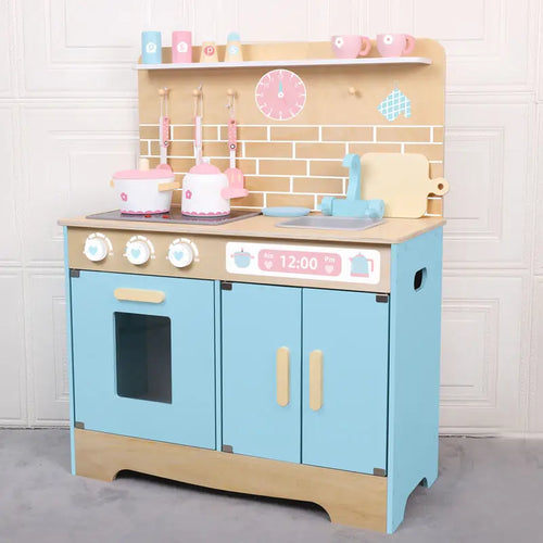 Pastel Wooden Play Kitchen with Accessories