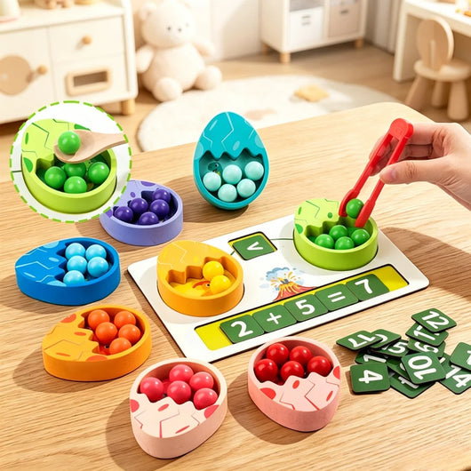 Using the tweezers to move beads into the egg bowls on the maths board
