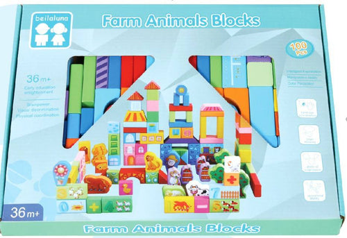 Farm Animals Wooden Blocks (100 pcs)