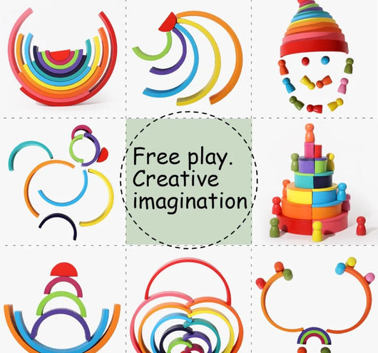 Rainbow Stacking Blocks with Peg People