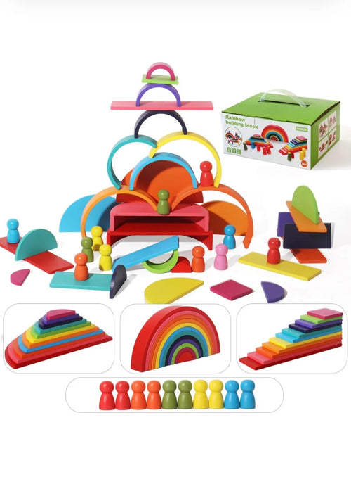 Rainbow Stacking Blocks with Peg People