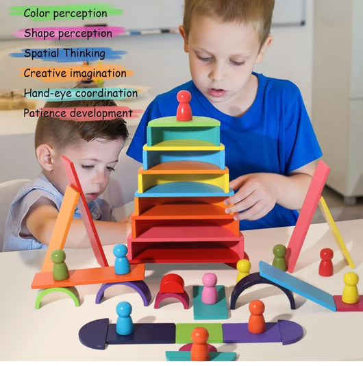 Rainbow Stacking Blocks with Peg People