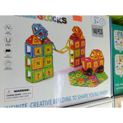 Magnetic building blocks 148 pcs box with letter and number panels