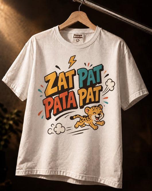 Zat Pat Pata Pat kids' T-shirt with a running cheetah cub